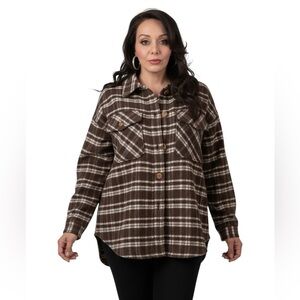 Timing Stylish Plaid Shacket with Brown and White Accents Shacket